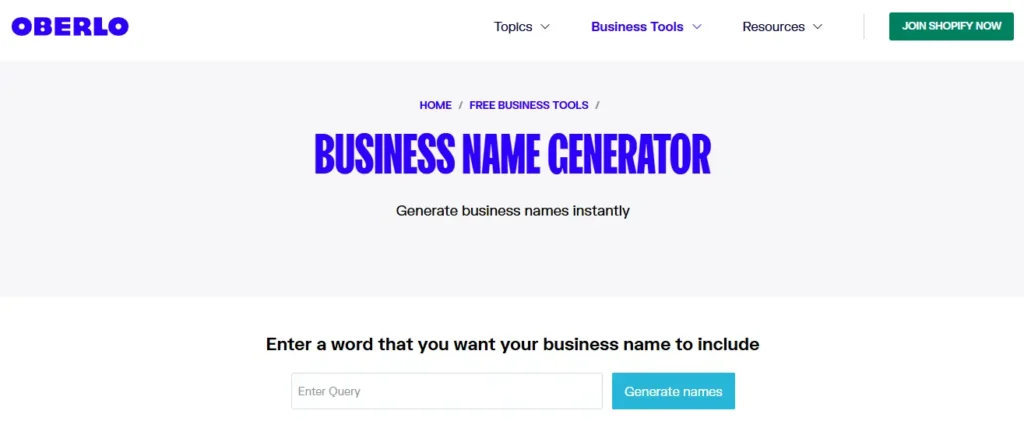 Oberlo Business Name Generator